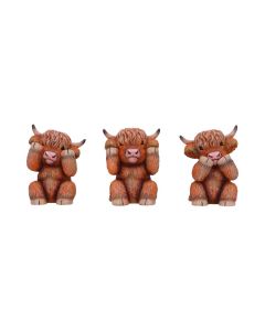Three Wise Highland Cows 9.6cm Animals Statues Small (Under 15cm)